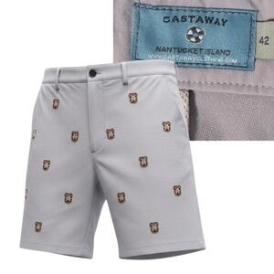 Castaway Nantucket Island Shorts Mens 42 Gray Bushwood Country Club Embroidered
